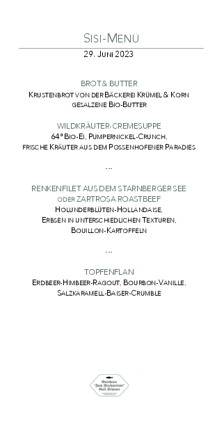 Das Sisi Menü für Juni