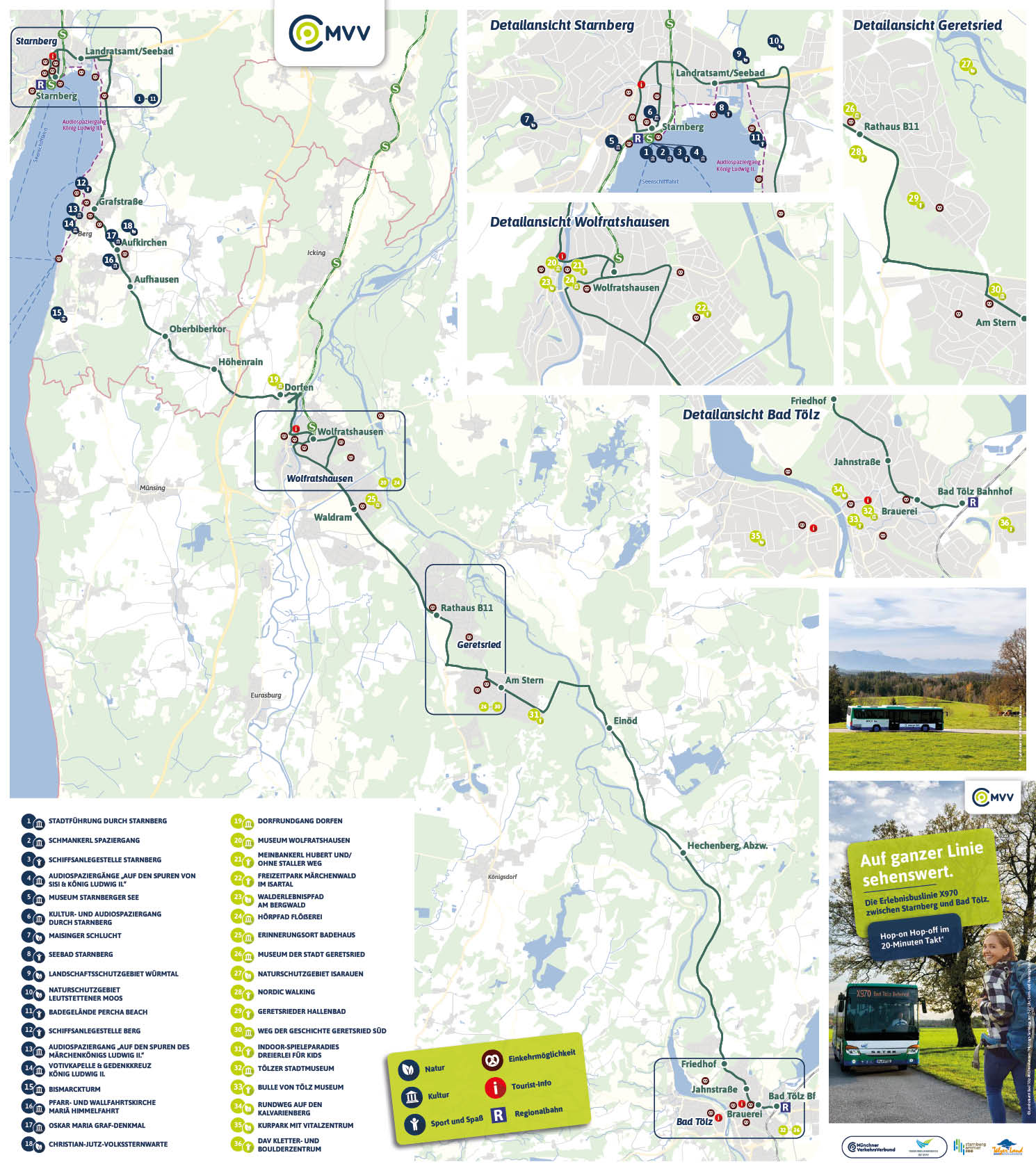 Die Route des X970 führt von Starnberg bis Bad Tölz. 